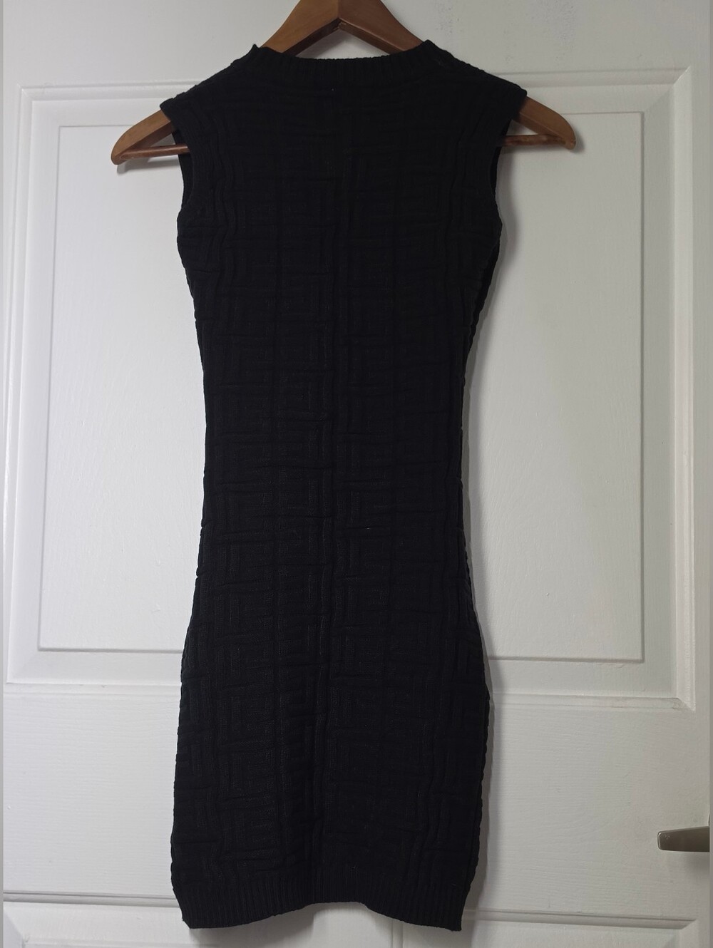 Monogram Knit Mini Stylish Bodycon Black Dress - Picture 3 of 8